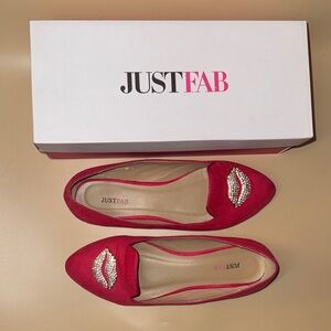 JustFab pink Pointed-Toe Flats with Crystal Lip Accent